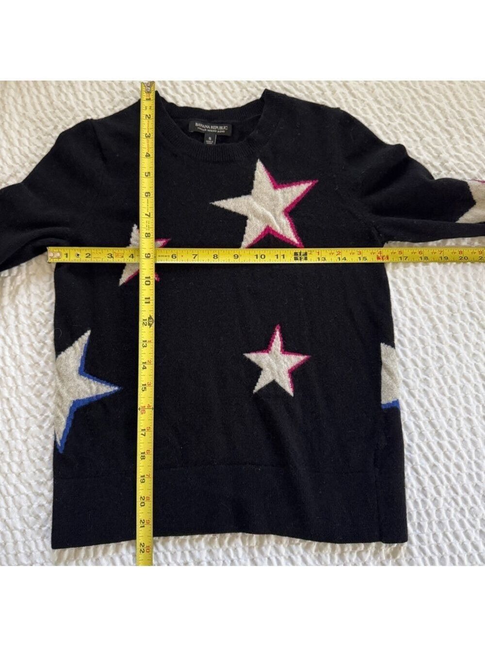 Banana Republic Italian Merino Wool Crewneck Stars Sweater, Black, Size Small - Picture 9 of 9